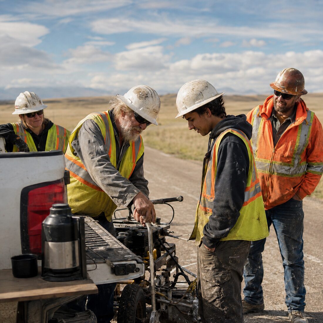 Highway Specialties crew on a Montana road